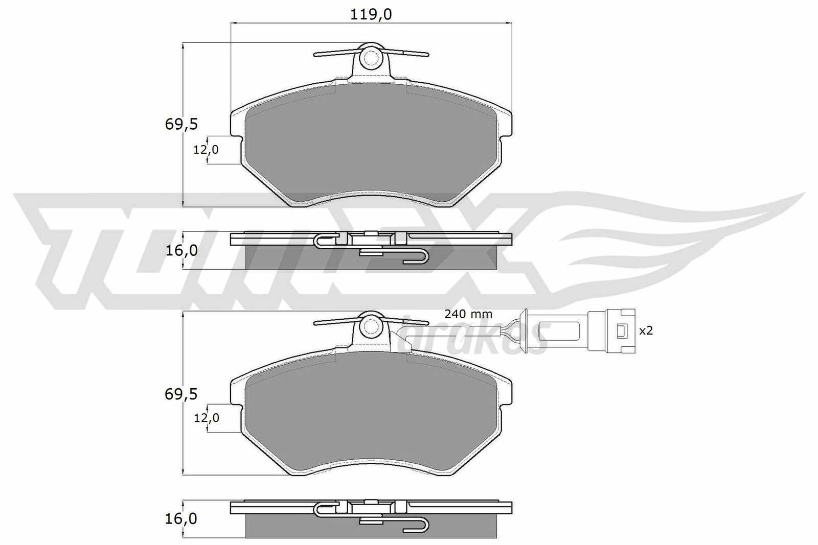 Sada brzdových destiček, kotoučová brzda TOMEX Brakes